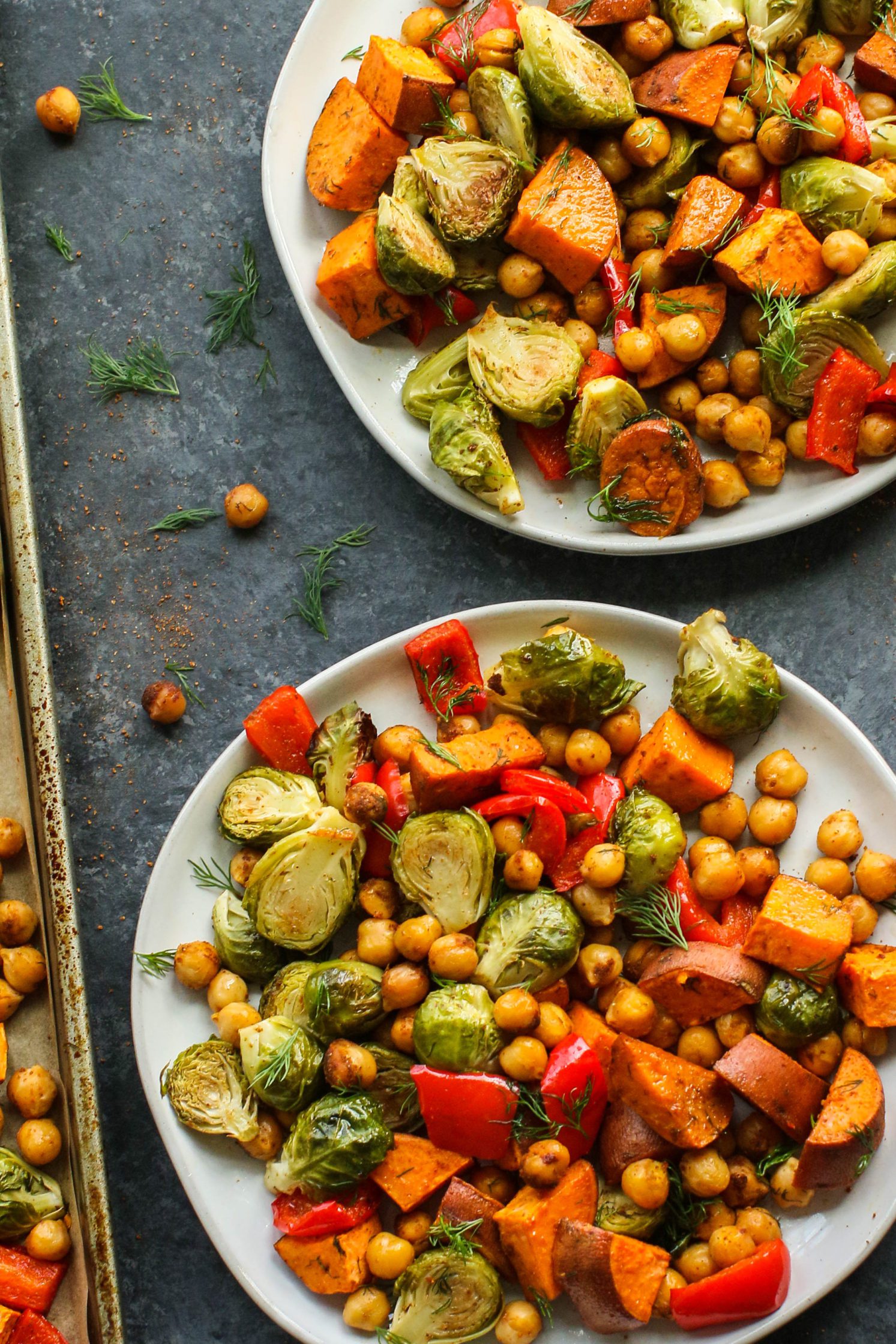 Sweet Potato & Chickpea Bake served on plates by Flora & Vino