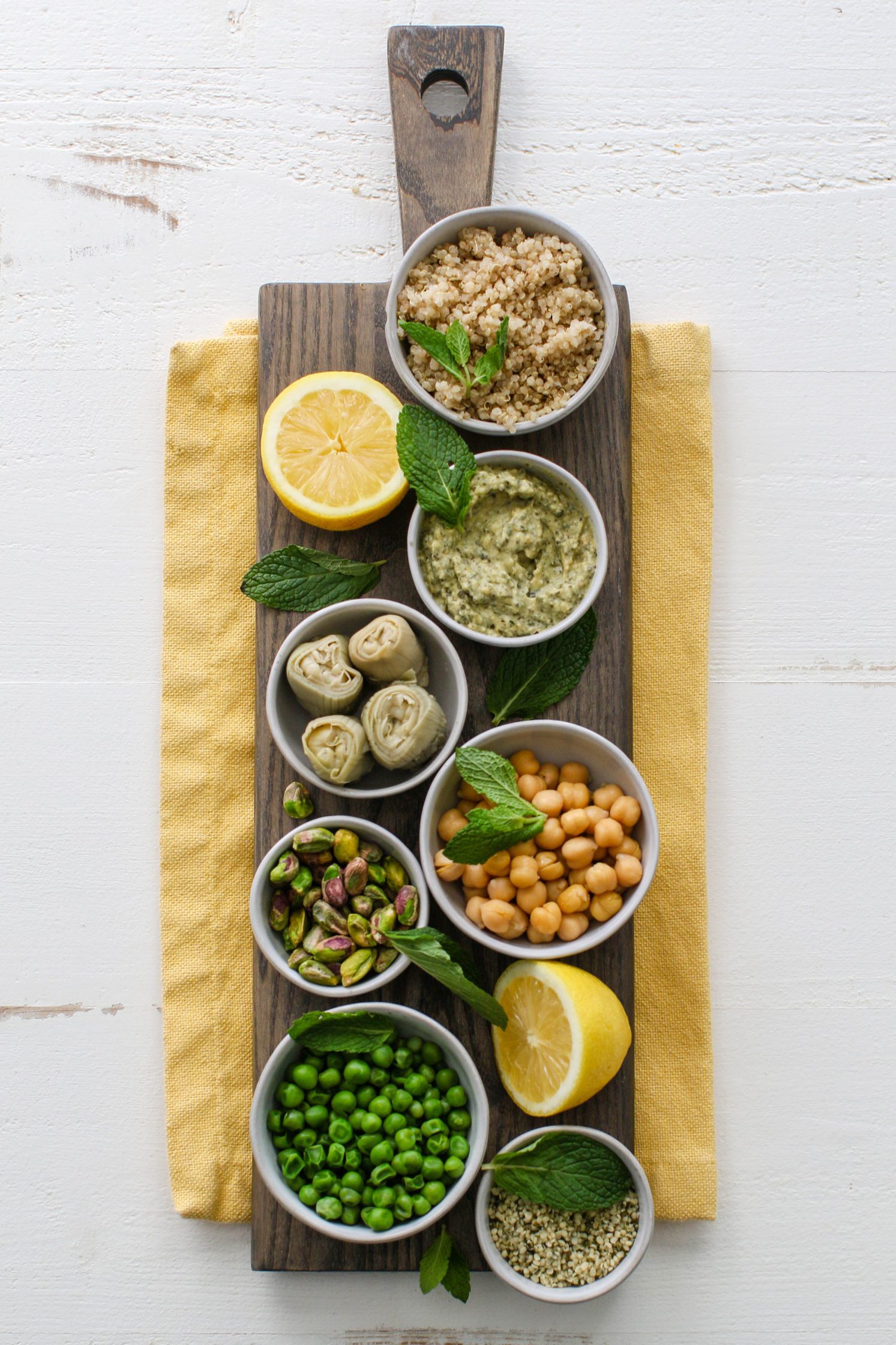 Spring Macro Bowl ingredients on wooden board