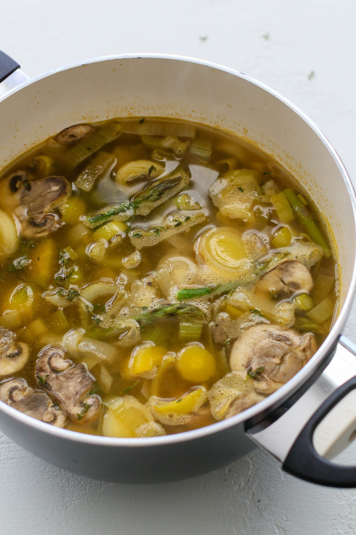 Spring Lemon-y Leek Soup in stockpot