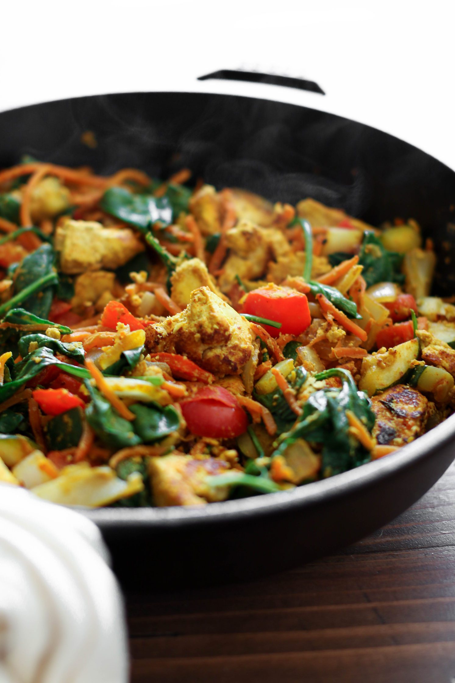 tofu scramble in cast iron skillet