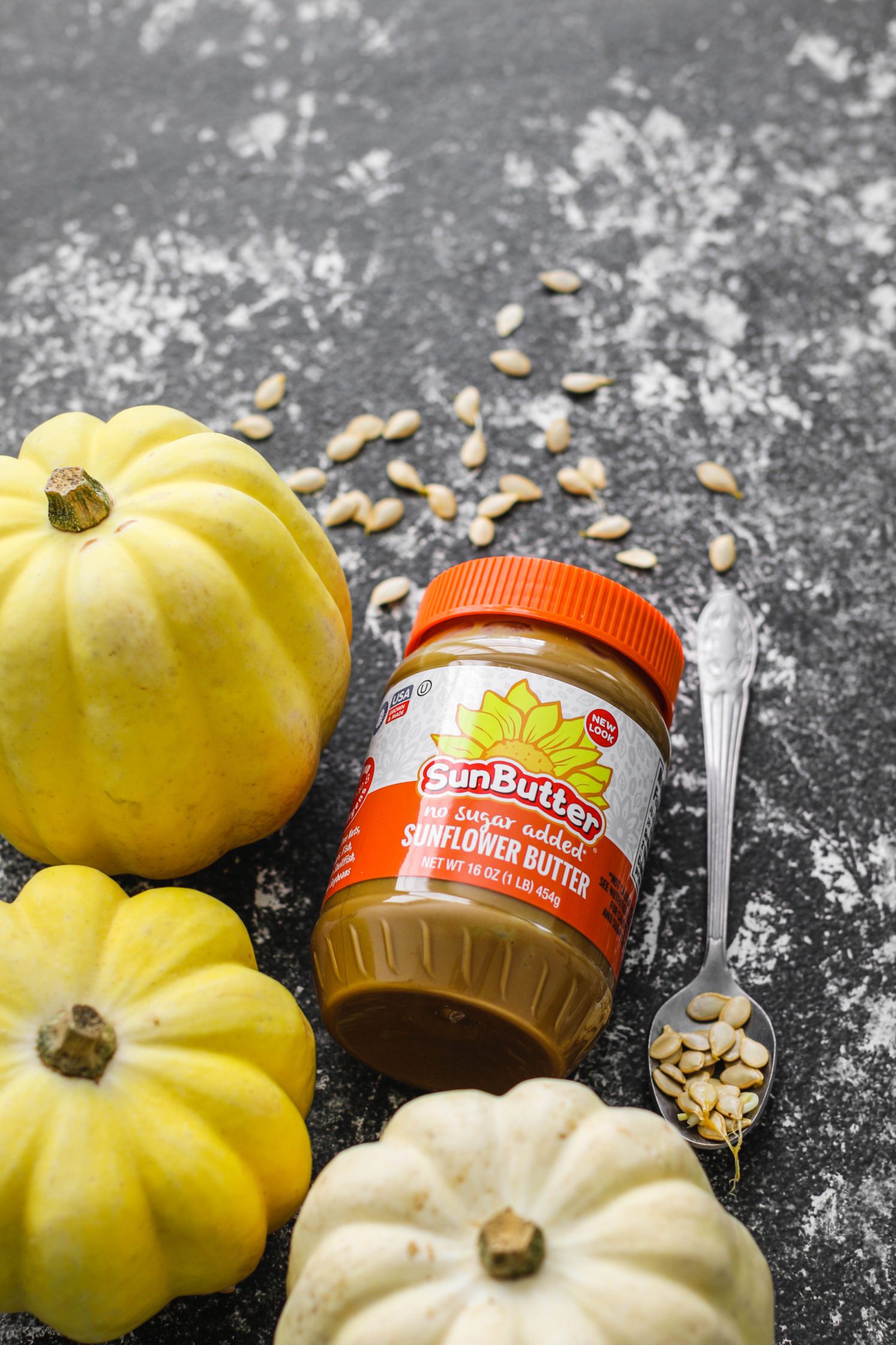 carnival squash with SunButter jar by Flora & Vino