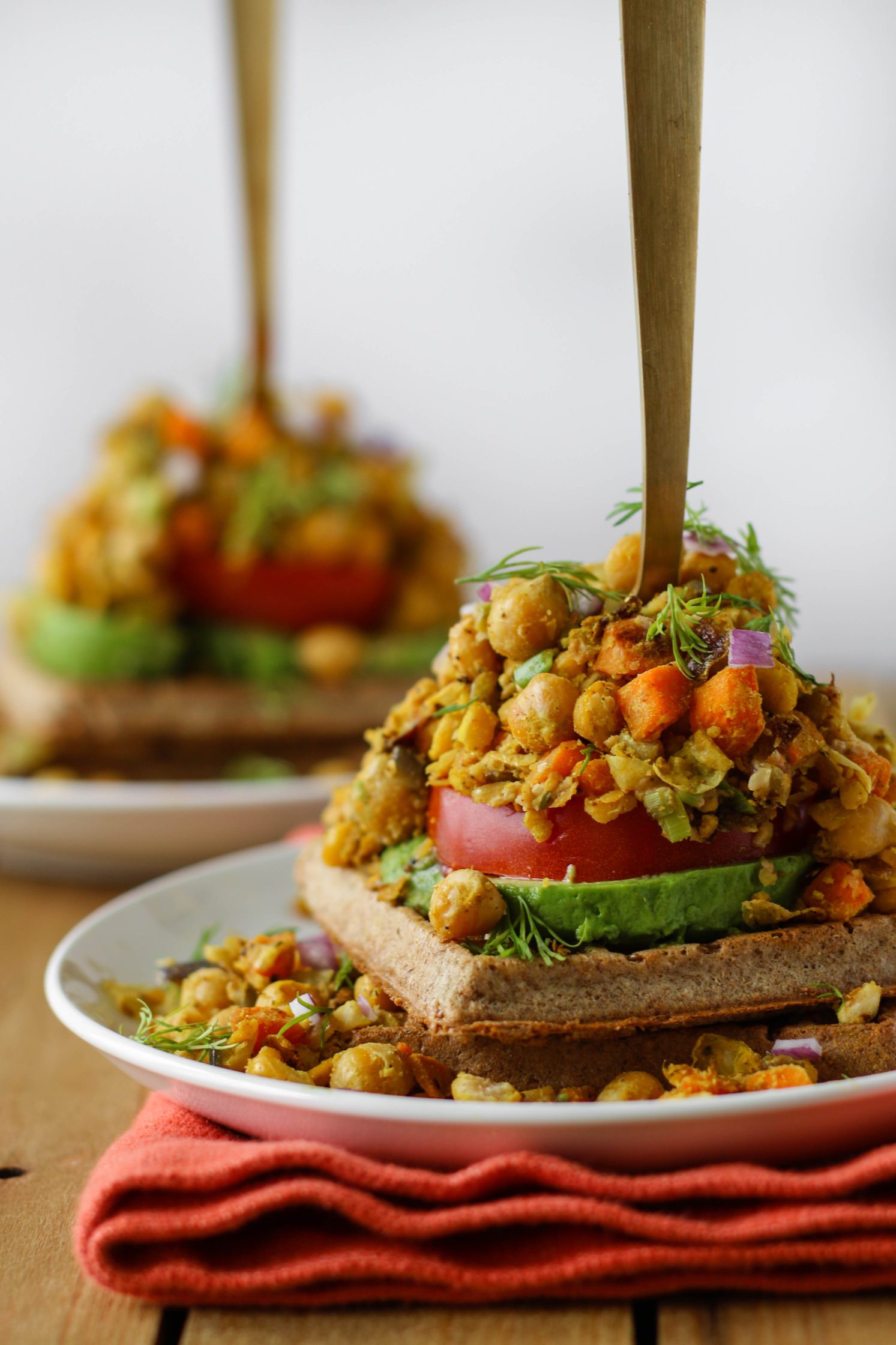 Chickpea Scramble Waffle Stackers