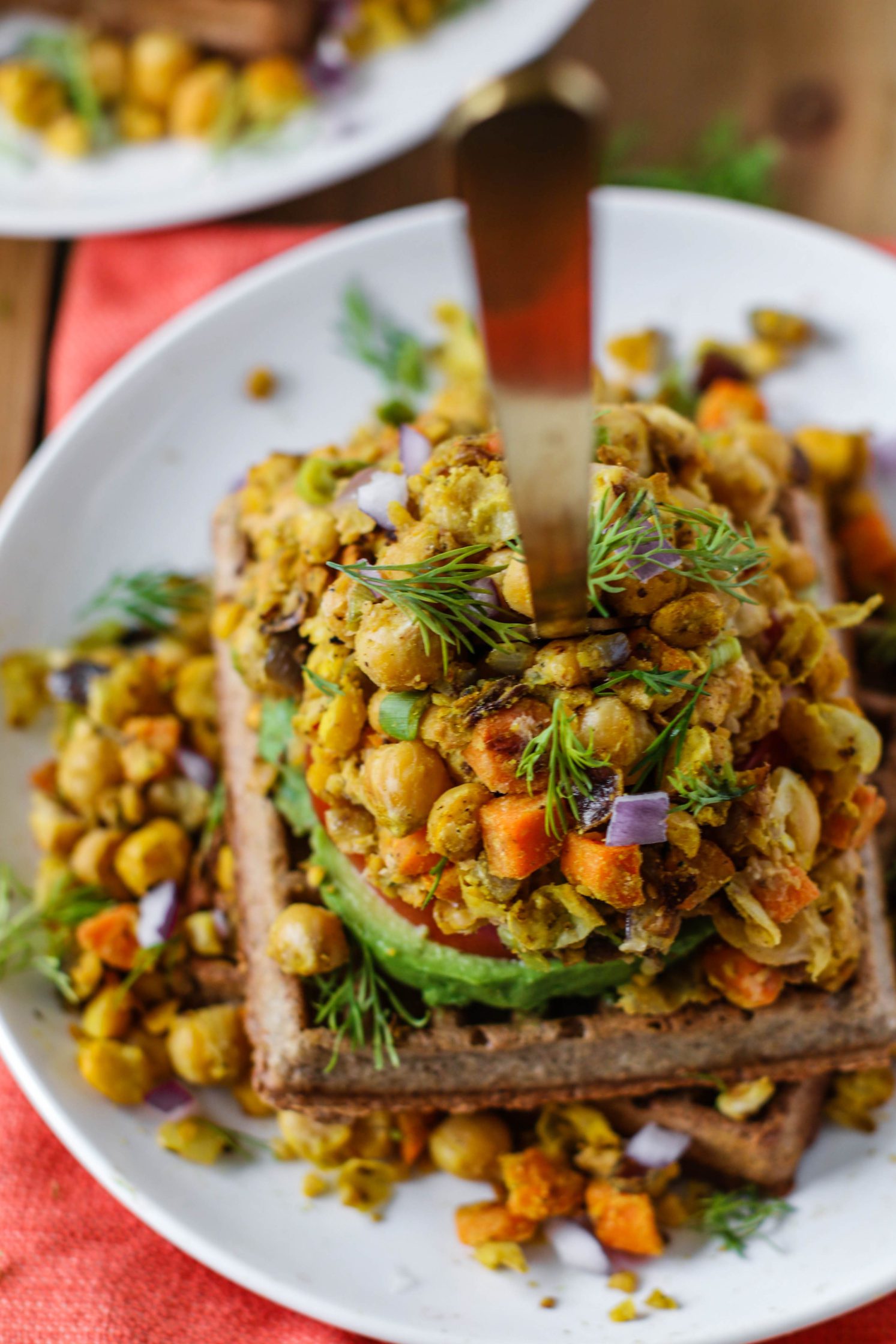 Chickpea Scramble Waffle Stackers