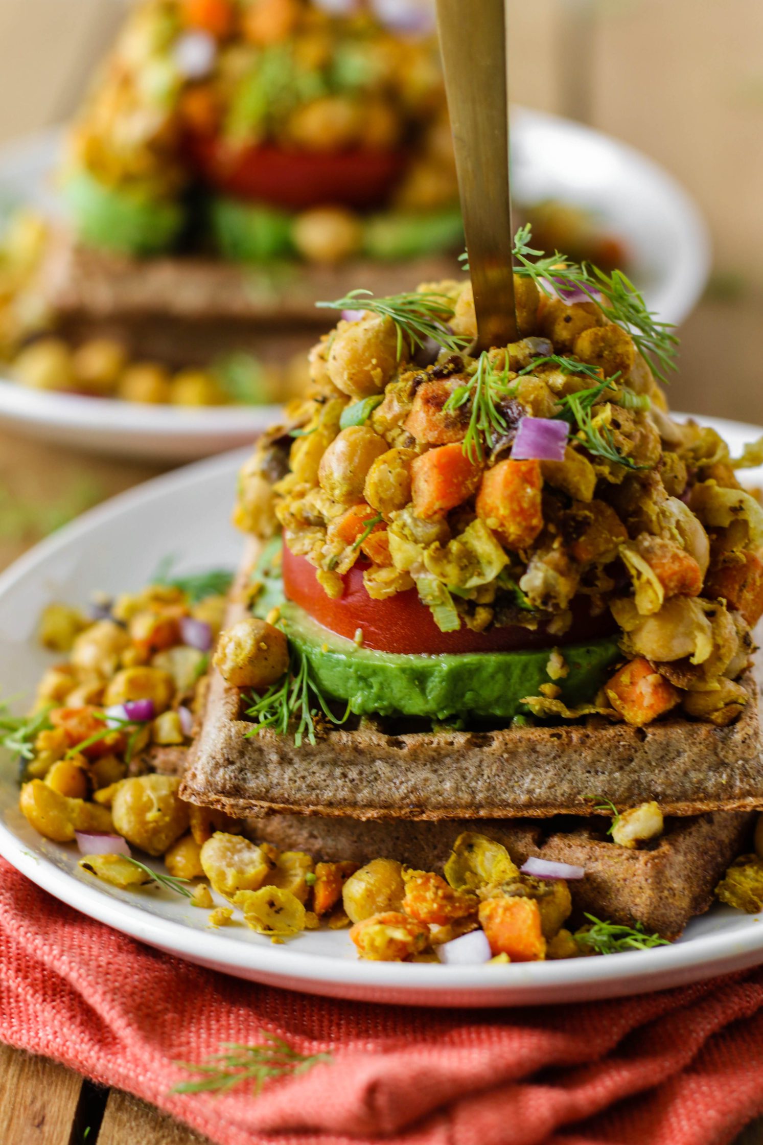 Chickpea Scramble Waffle Stackers