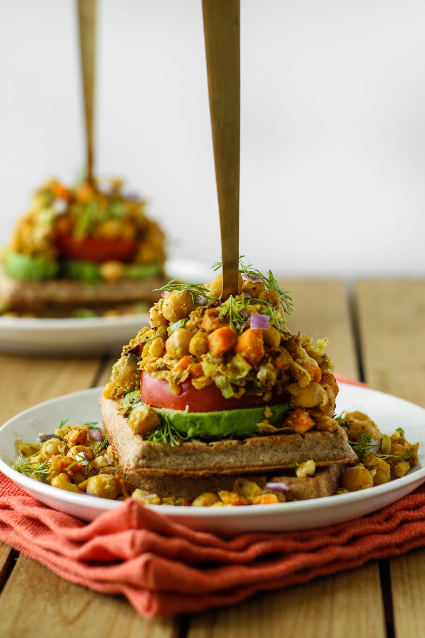 Chickpea Scramble Waffle Stackers
