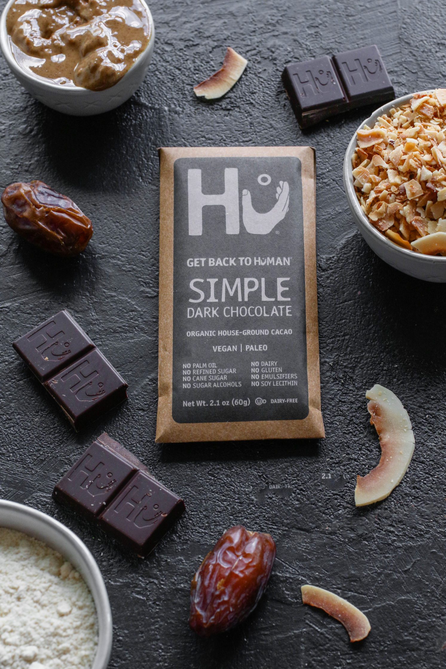 ingredients for vegan samoas with Hu Kitchen dark chocolate
