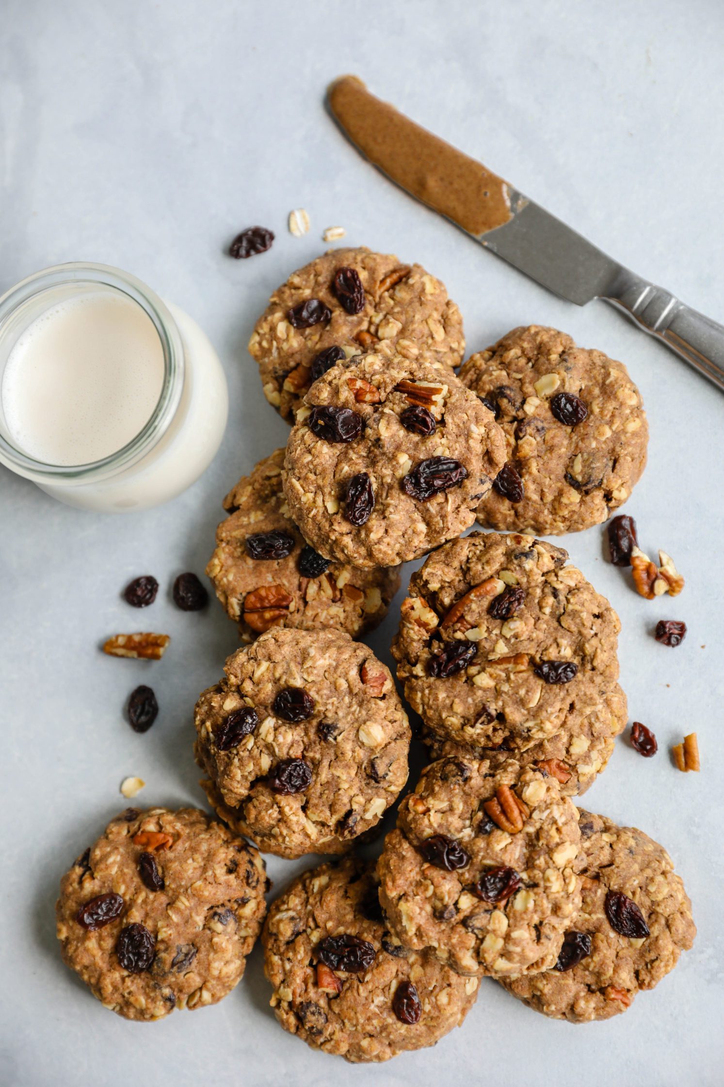 Oatmeal Raisin Pecan Cookies with almond milk by Flora & Vino
