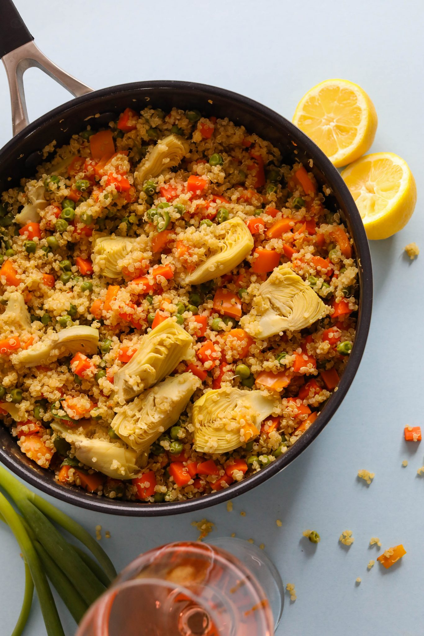 Spring Quinoa Primavera cooked in pot by Flora & Vino
