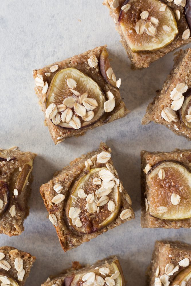 Fig Newton Breakfast Bars sliced on board by Flora & Vino