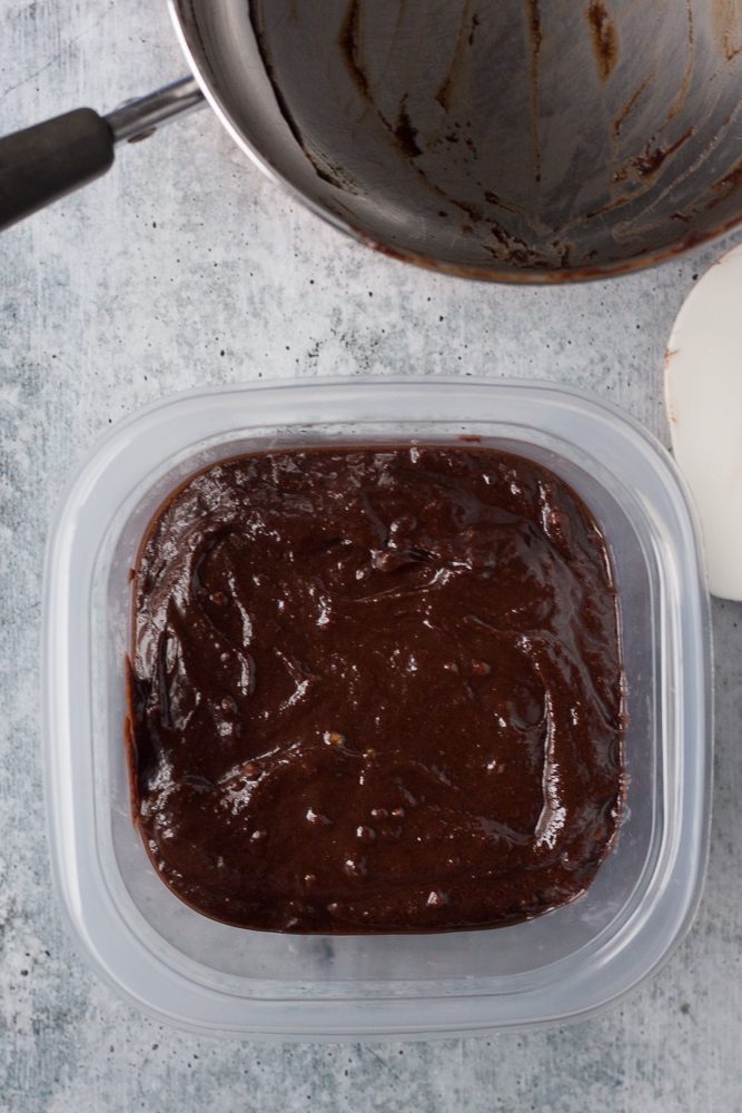 Vegan Ferrero Rocher Truffle filling in plastic container