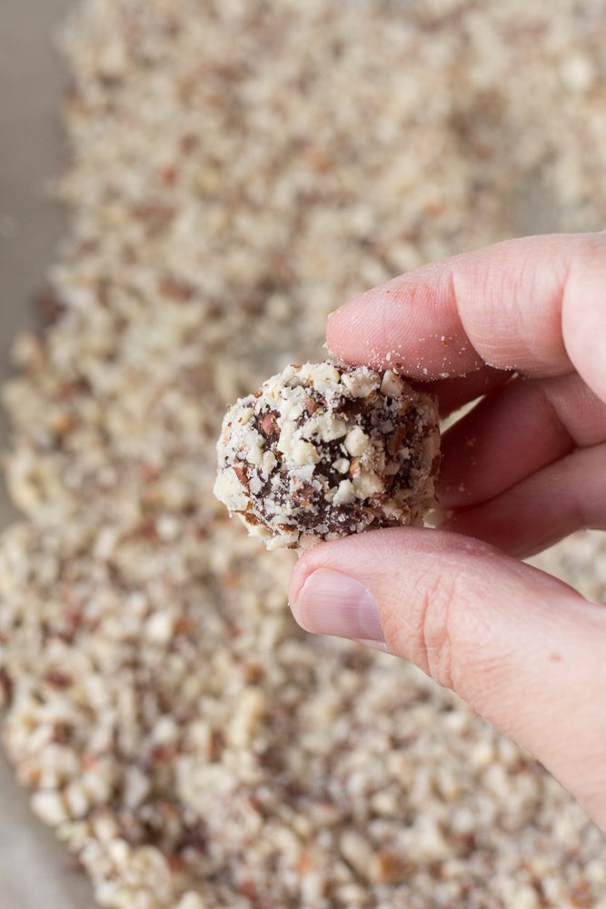 Vegan Ferrero Rocher Truffles rolled in chopped hazelnuts
