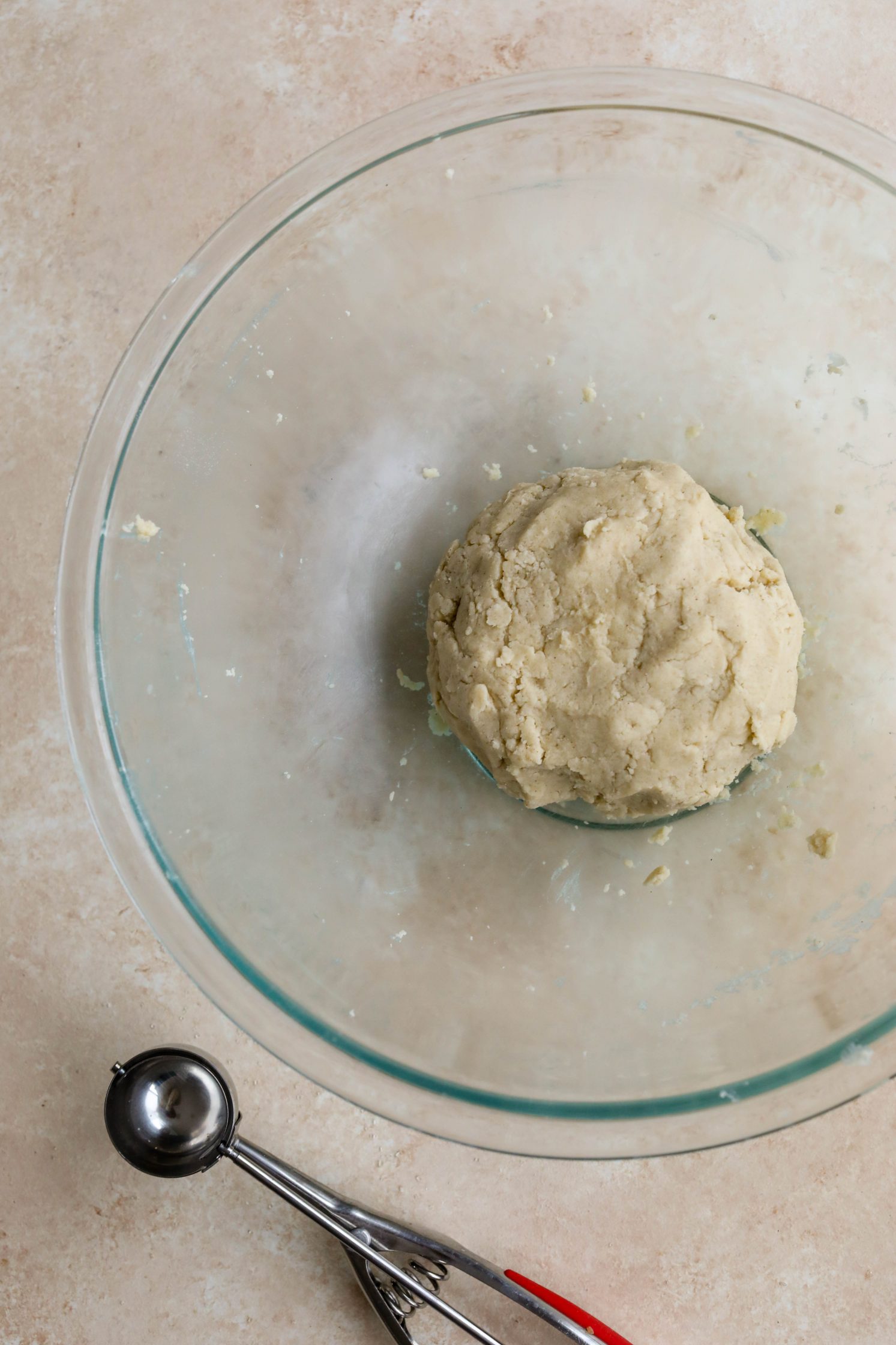 Vegan Shortbread Cookie batter in glass bowl by Flora & Vino