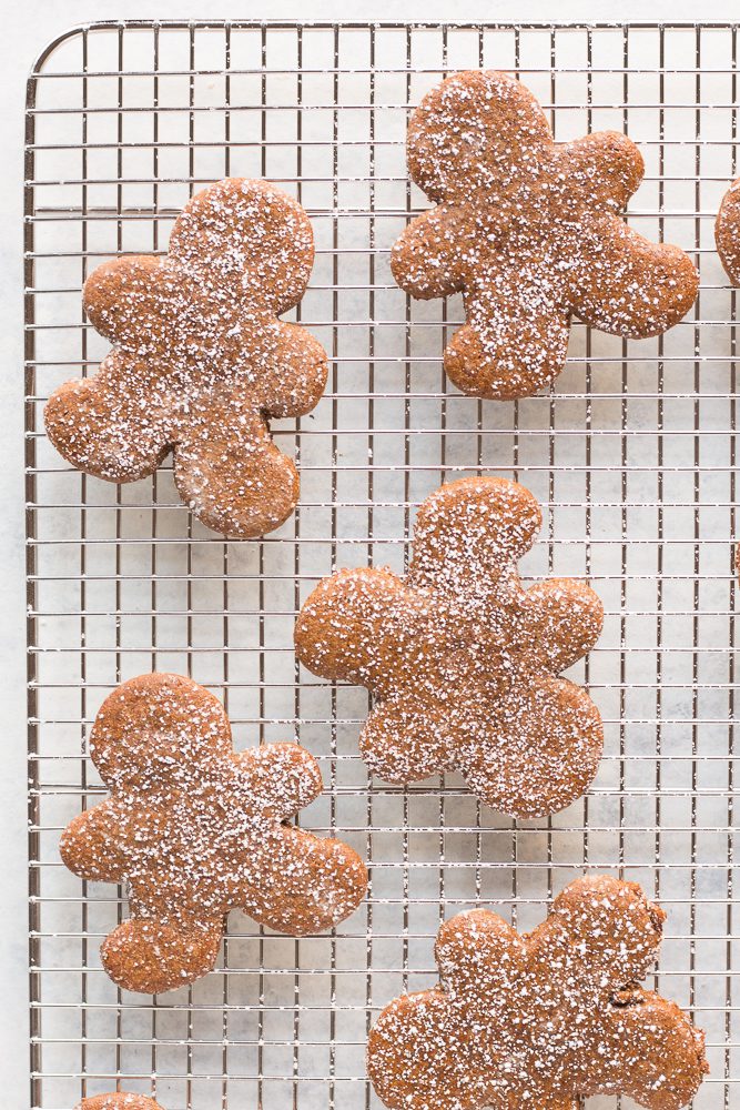 Vegan & Gluten-Free Gingerbread Cookies on cooling rack by Flora & Vino 