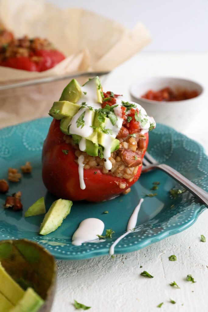 Spanish Rice & Beans Stuffed Peppers by Flora & Vino