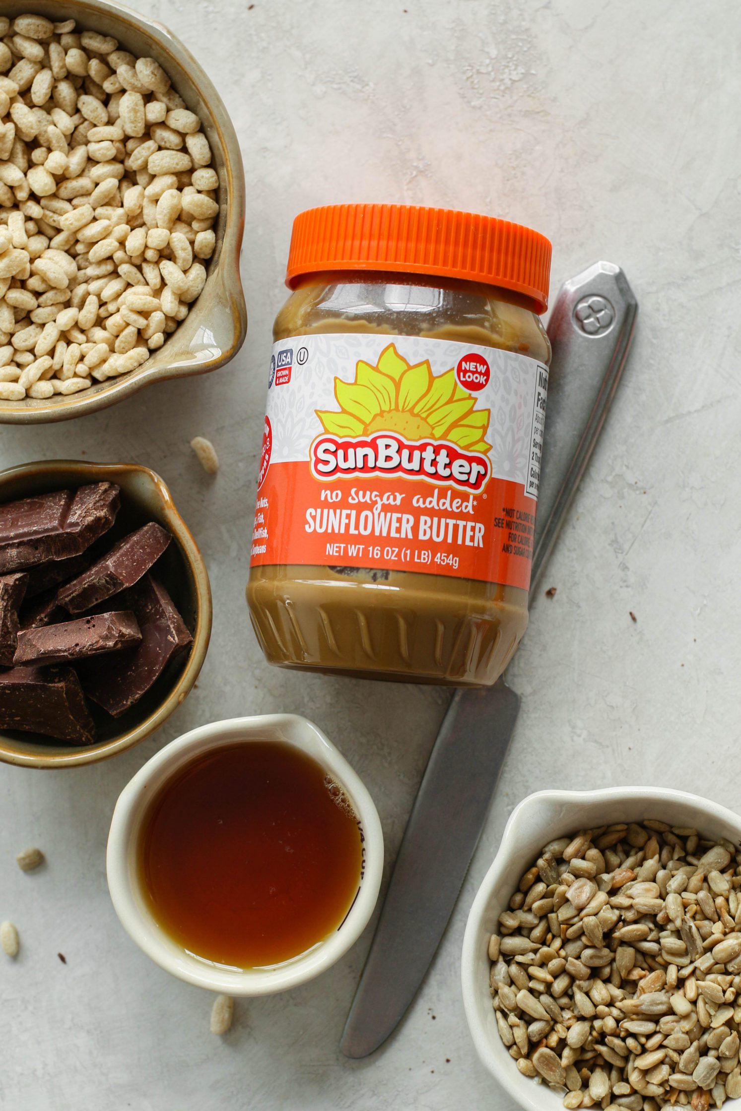 ingredients for Chocolate SunButter Rice Crispy Treats 