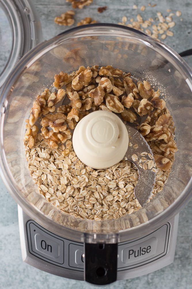 oats and walnuts in blender by Flora & Vino