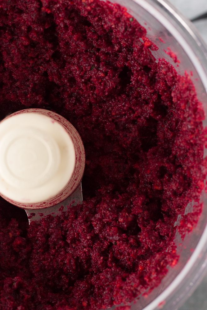 beet balls mixture in blender by Flora & Vino