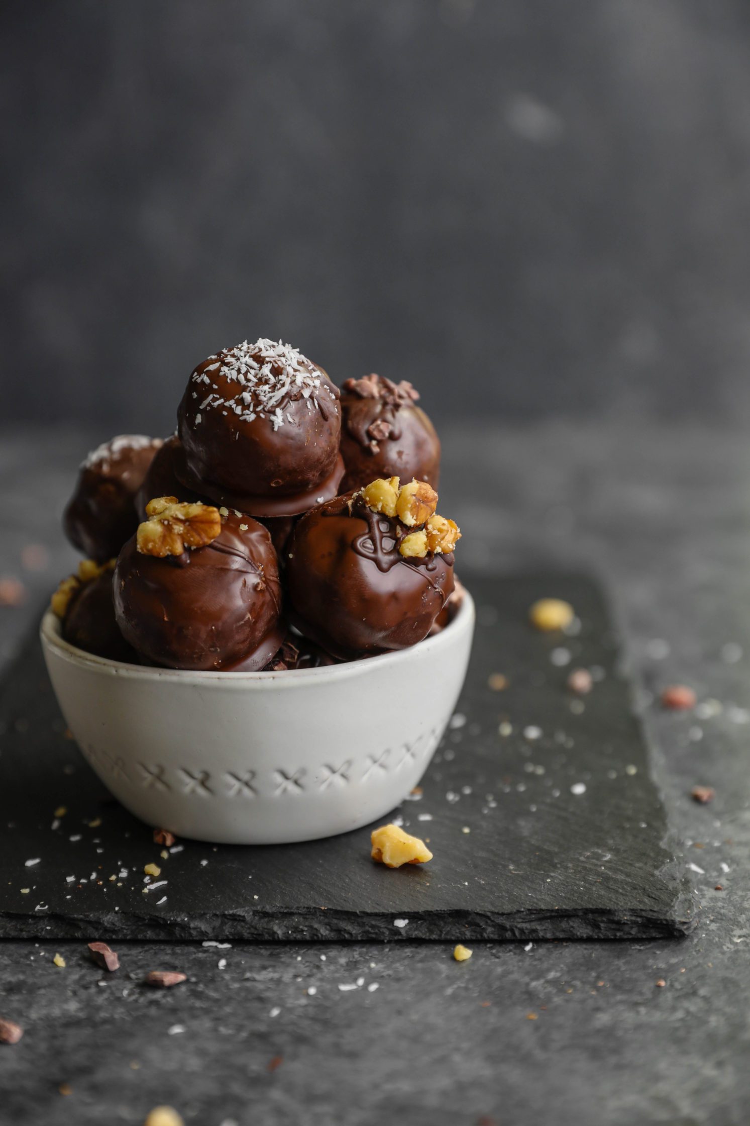 4-Ingredient "Superseed" Chocolate Truffles served in white bowl