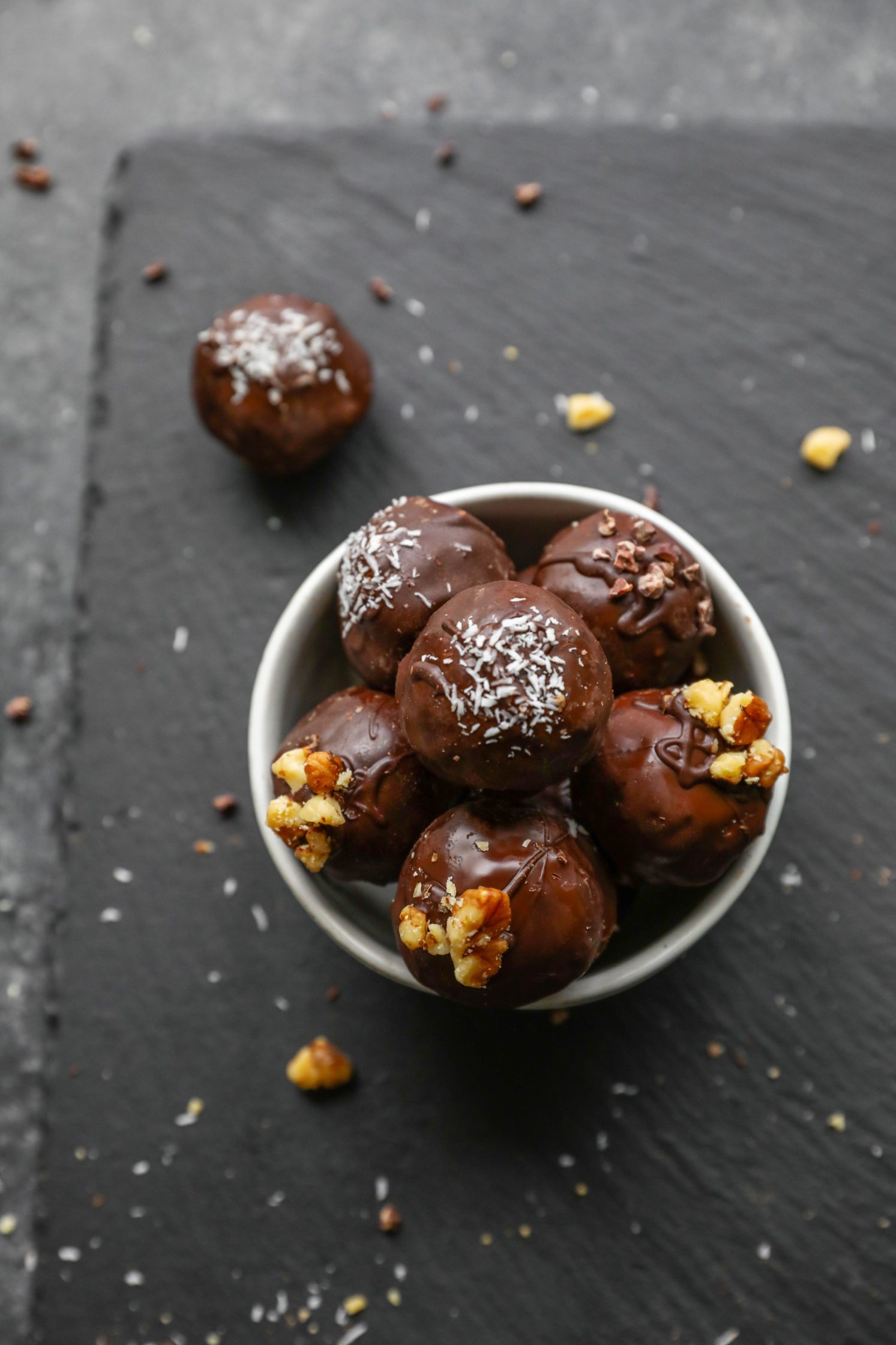 4-Ingredient "Superseed" Chocolate Truffles served in white bowl
