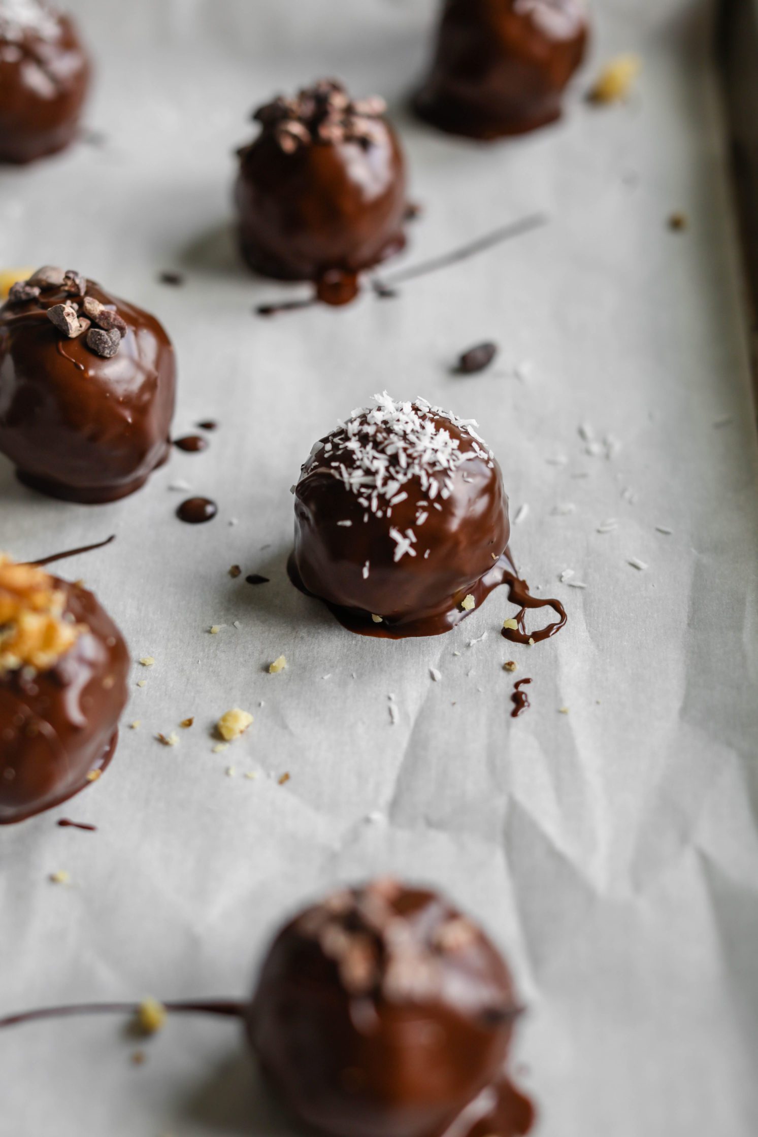 4-Ingredient "Superseed" Chocolate Truffles on parchment paper