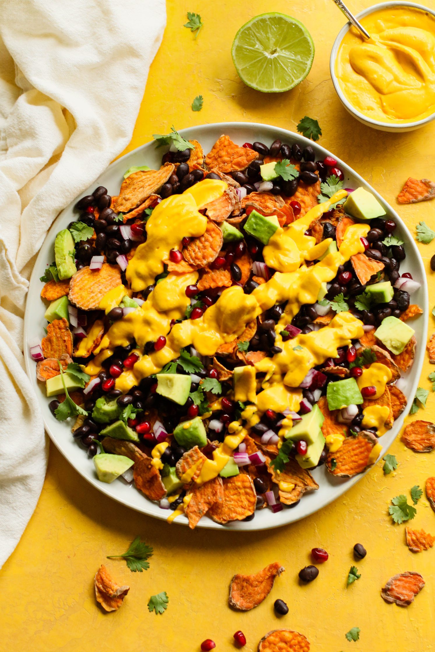 Loaded Sweet Potato Chip Nachos with Sweet Potato Nacho Cheese