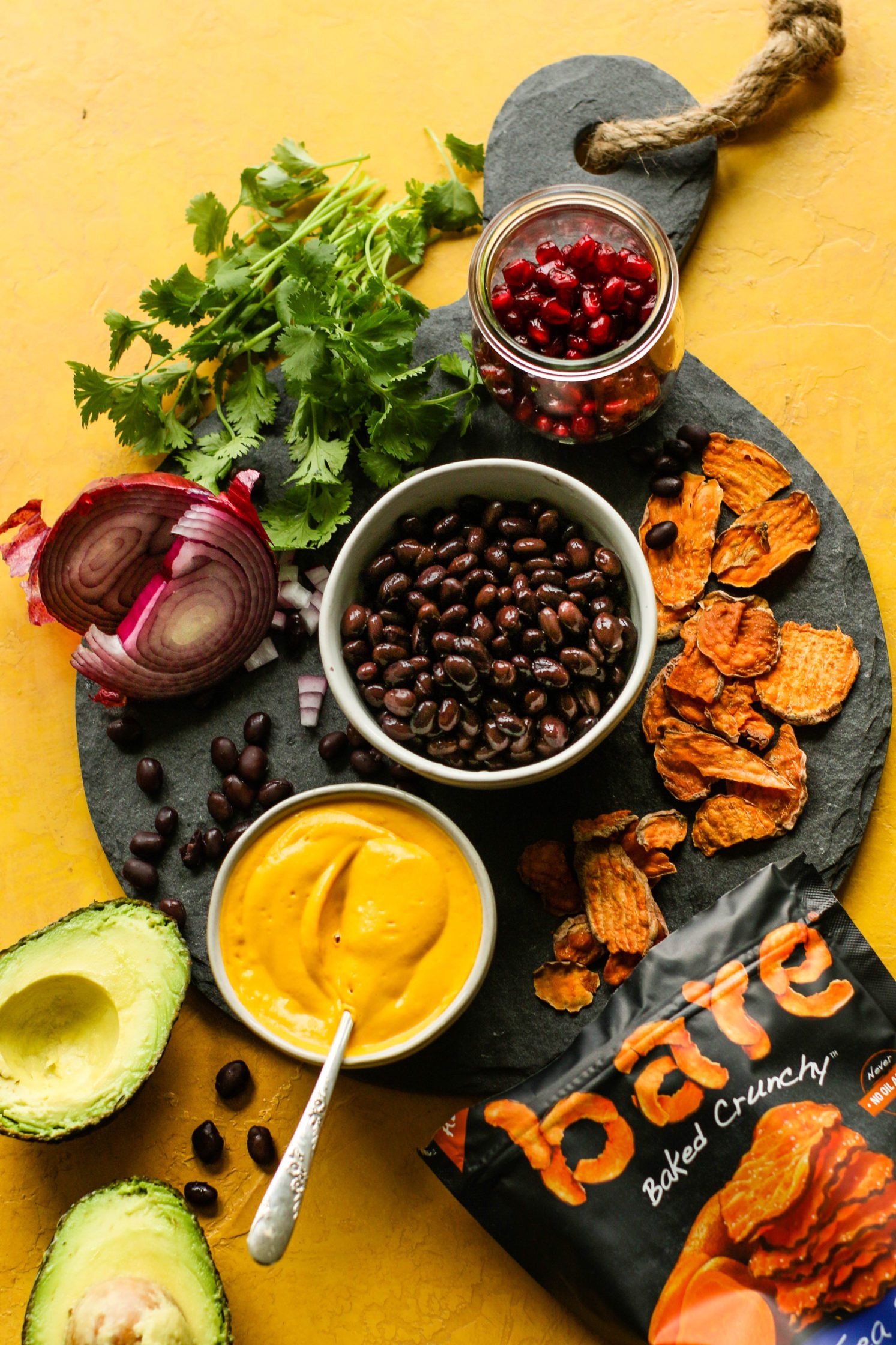 Loaded Sweet Potato Chip Nachos with Sweet Potato Nacho Cheese