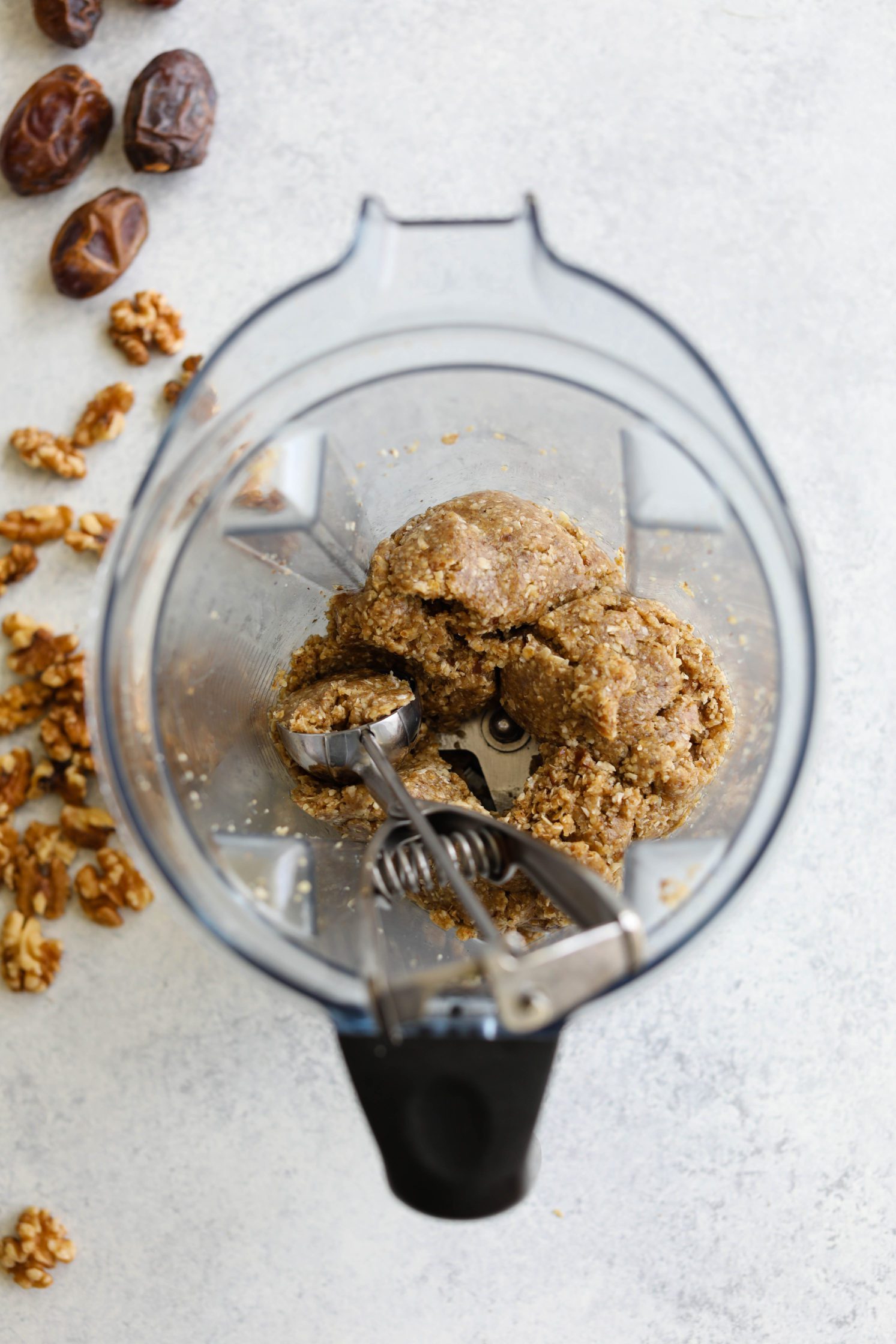 Maple Walnut Bliss Ball batter in blender