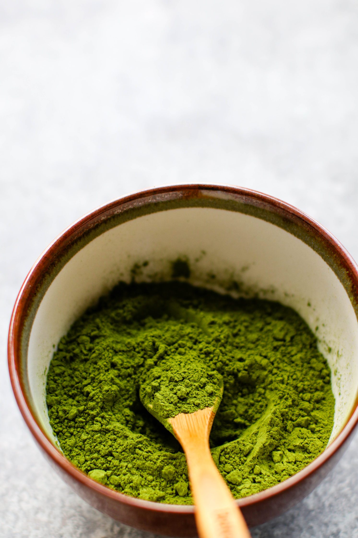 matcha powder in bowl by Flora & Vino 