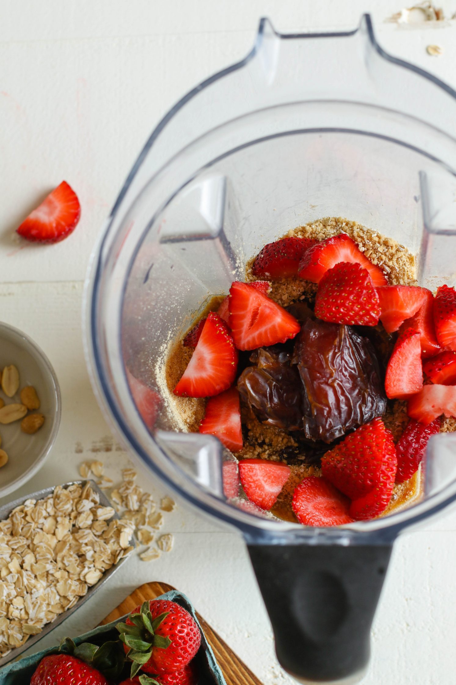 Vitamix with breakfast bar ingredients inside by Flora & Vino