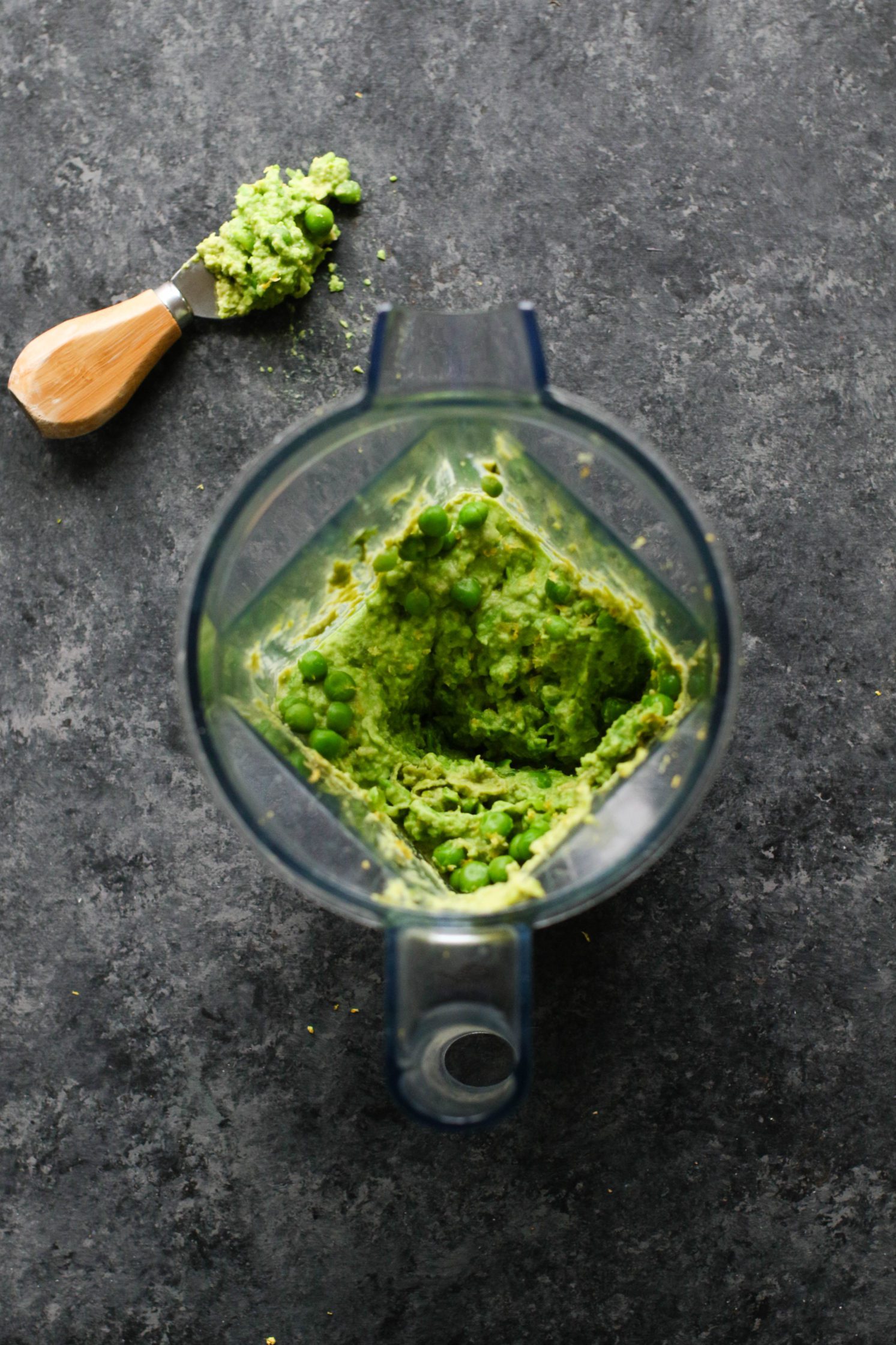 Lemon-y Smashed Peas blended in Vitamix
