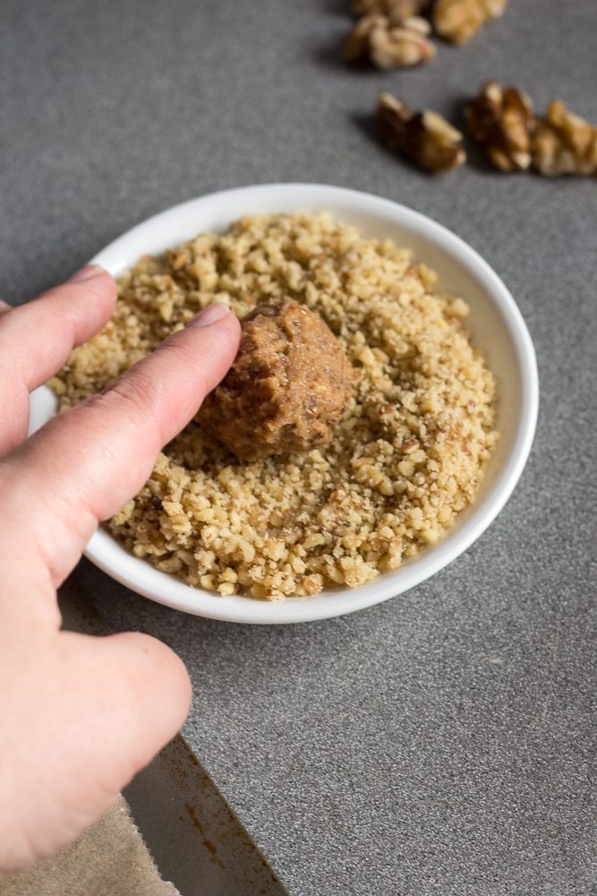 Baked Banana Bread Balls in crushed walnuts 