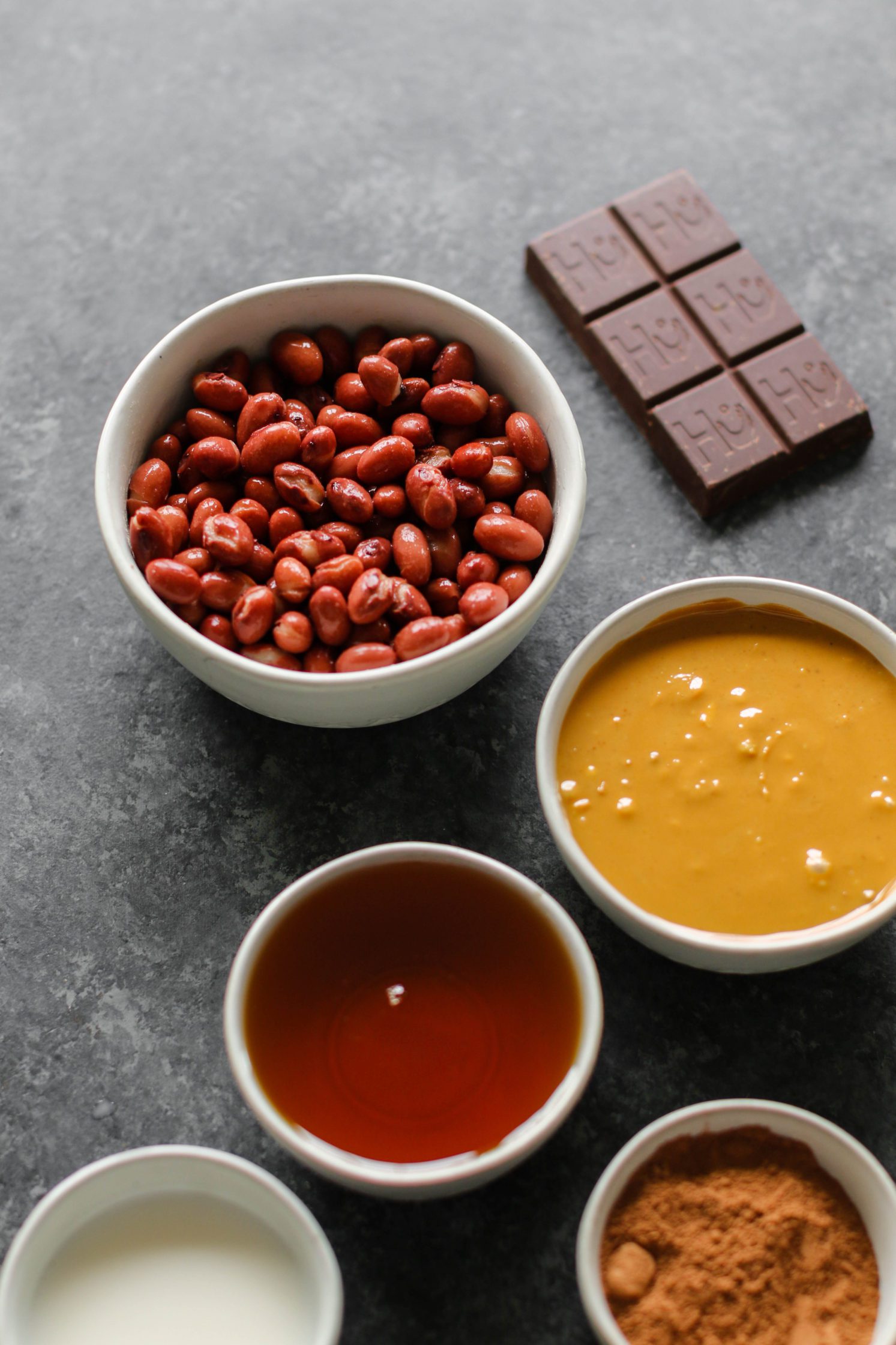 red beans, peanut butter, maple syrup, cacao powder, vegan milk, and dark chocolate on board by Flora & Vino