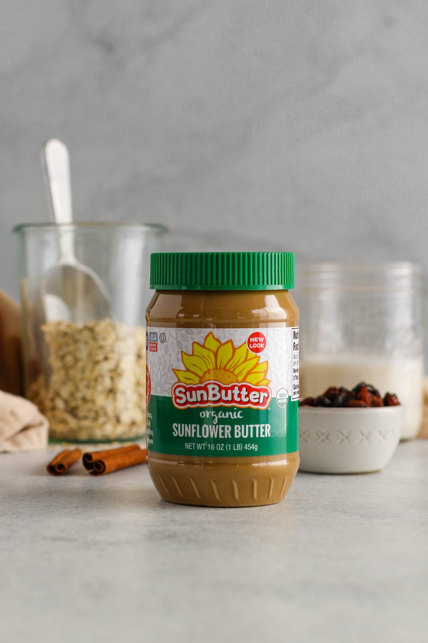 Oatmeal Raisin SunButter Overnight Oats Ingredients 
