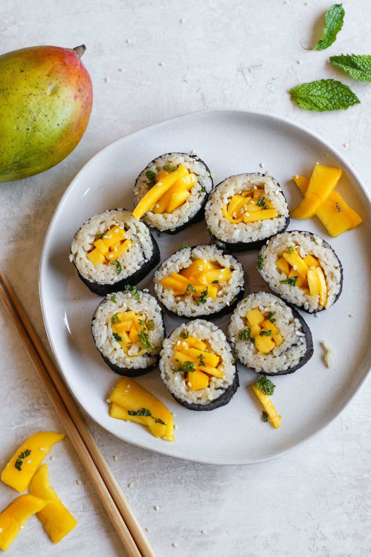 Mango Sticky Rice Dessert Sushi by Flora & Vino