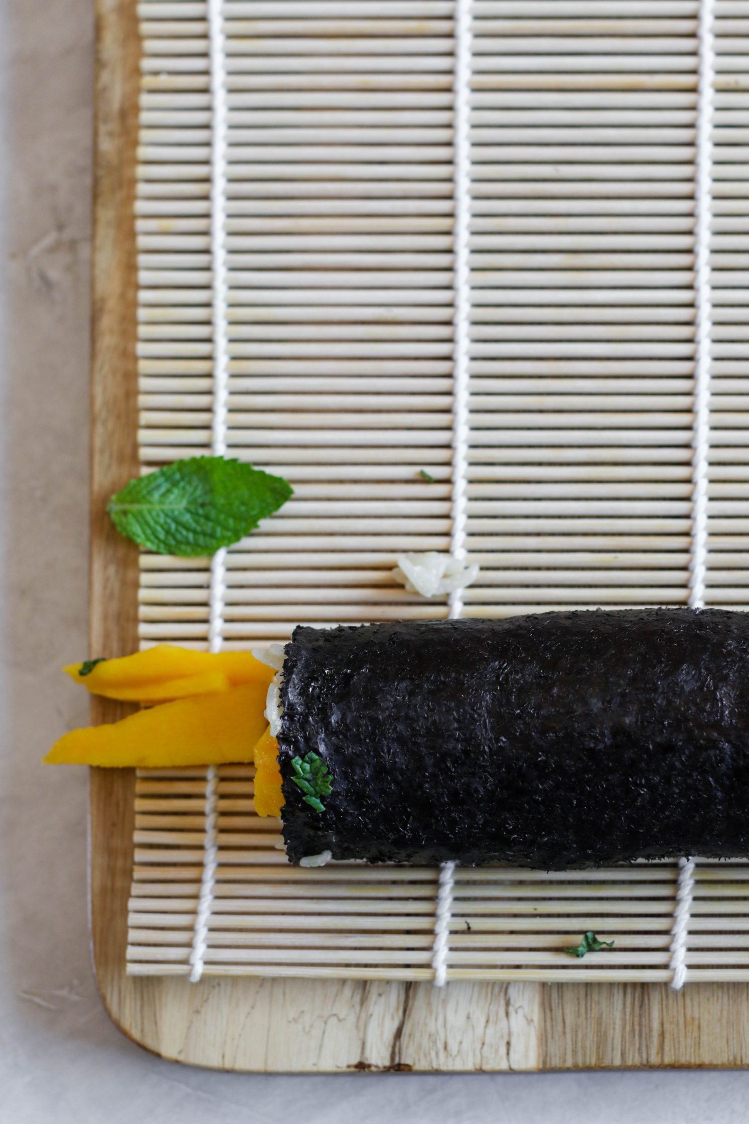 Mango Sticky Rice Dessert Sushi process shot