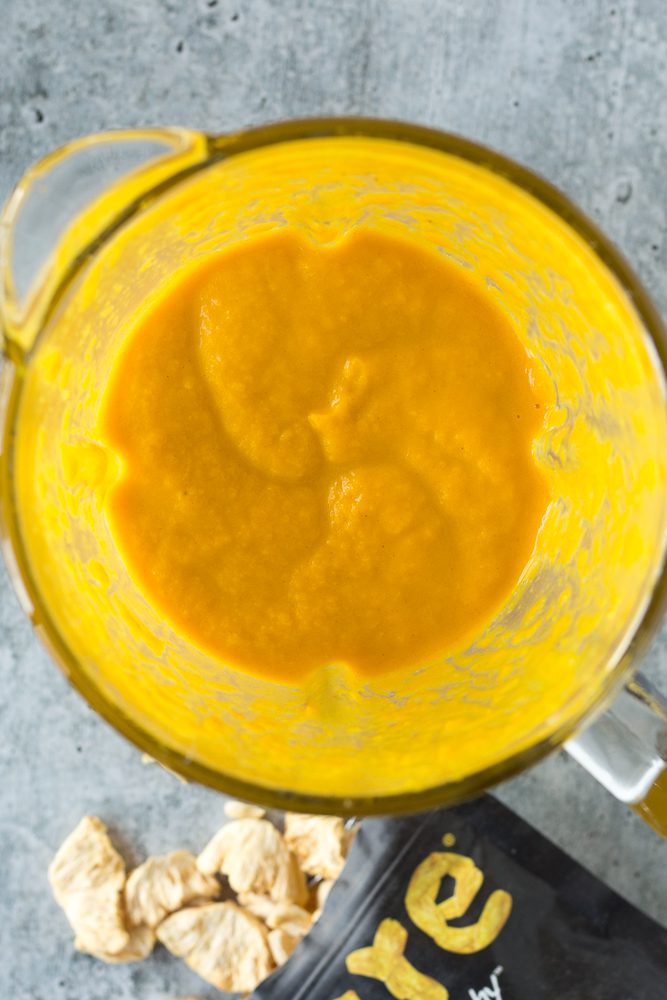Pineapple Turmeric Tahini Shake blended in blender by Flora & Vino