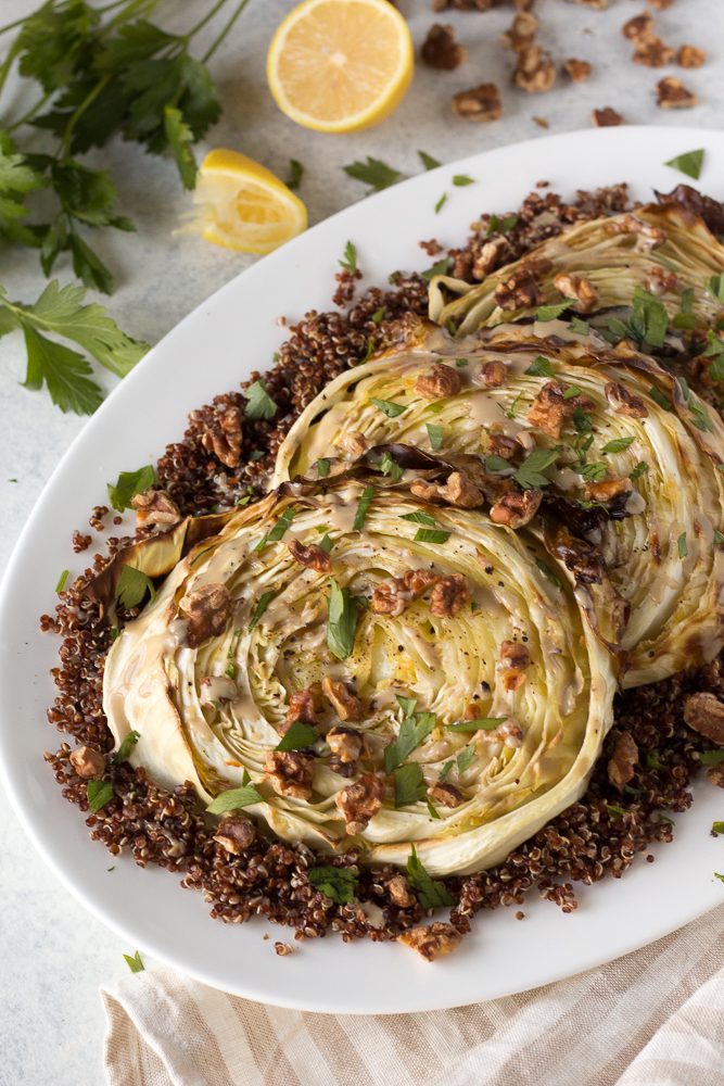 Roasted Cabbage Steaks with Quinoa & Tahini by Flora & Vino