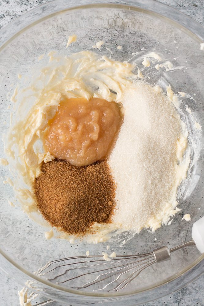sugar cookie ingredients in a bowl with whisker by Flora & Vino