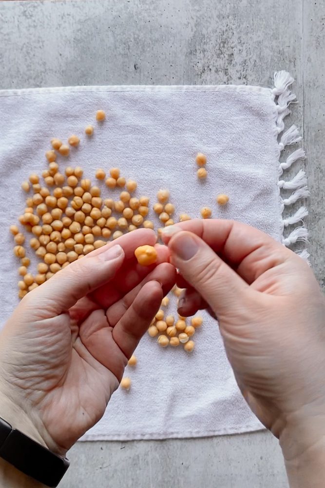 removing skins from chickpeas by Flora & Vino