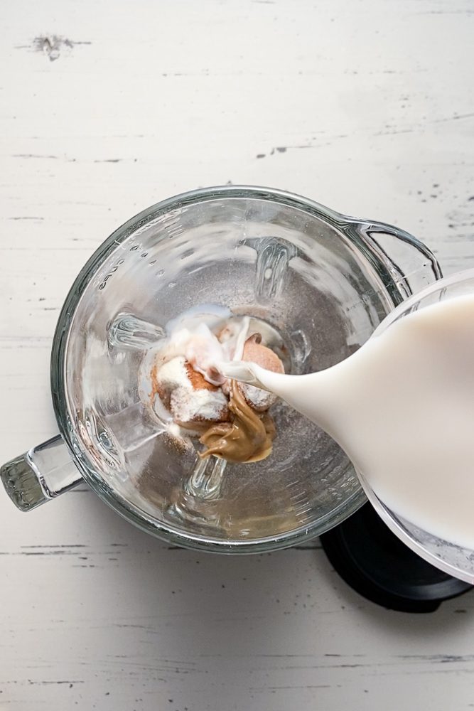 SunButter Cinnamon Smoothie prep photo by Flora & Vino
