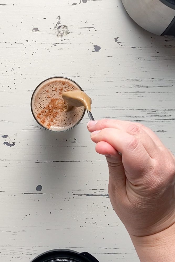 SunButter Cinnamon Smoothie prep photo by Flora & Vino