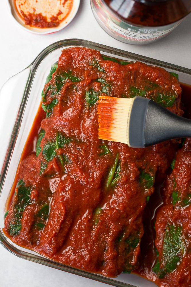 Mushroom Marinara Stuffed Collard Greens process photo by Flora & Vino