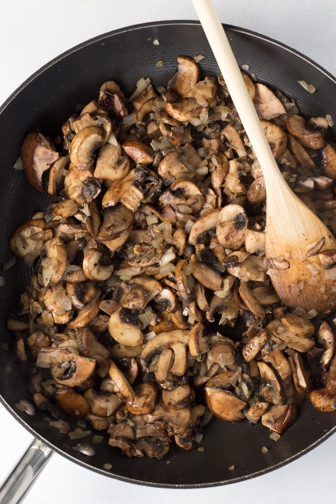 Mushroom Marinara Stuffed Collard Greens prep photo by Flora & Vino