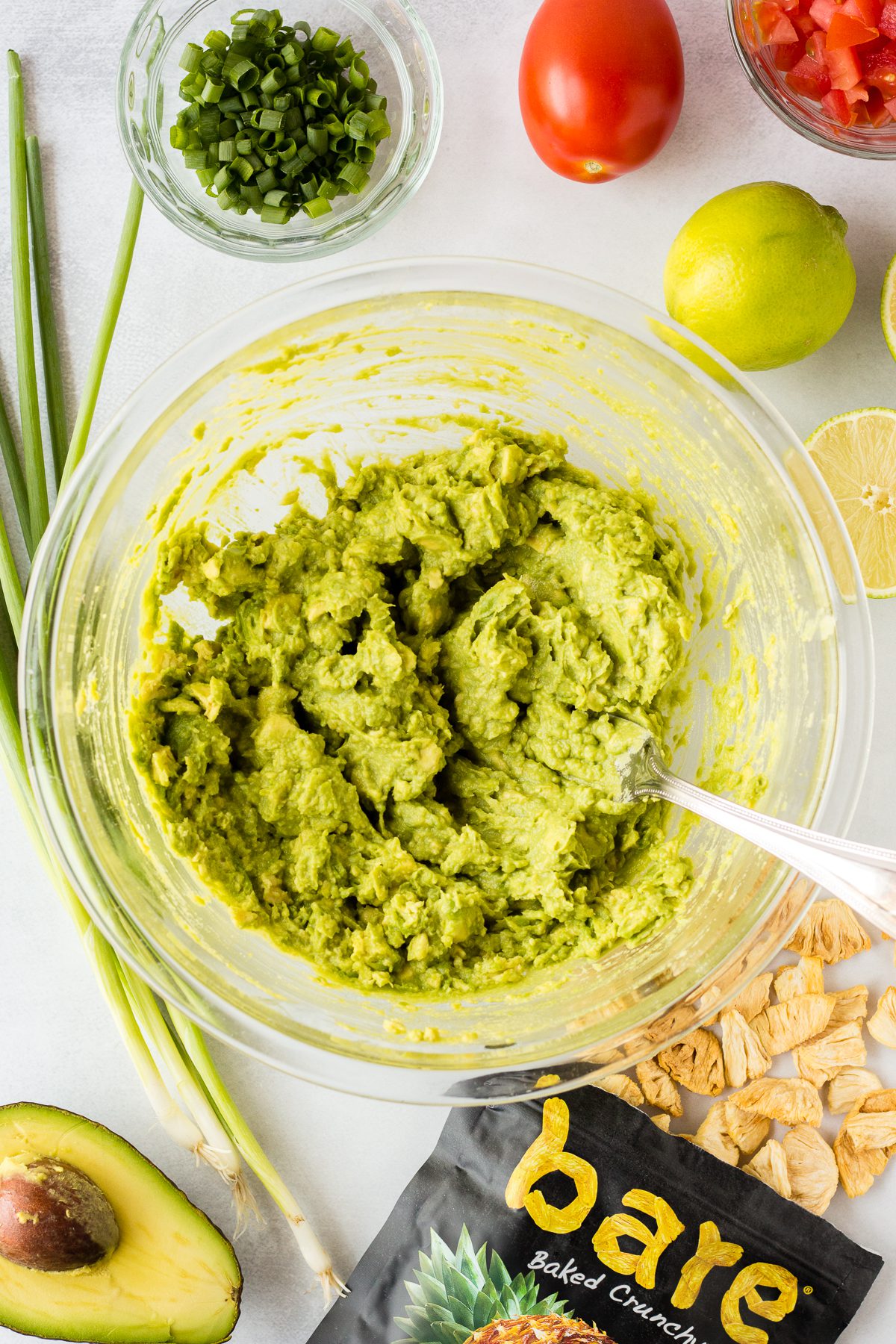 Pineapple Guacamole process shot by Flora & Vino