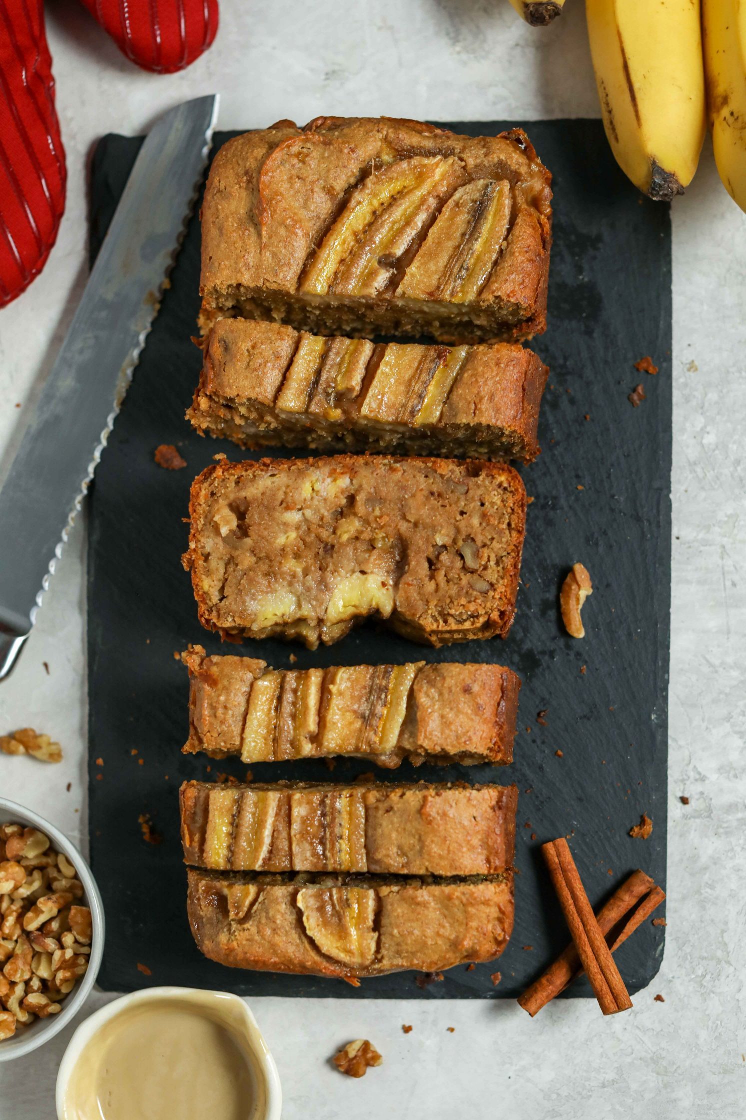 Cinnamon Tahini Walnut Banana Bread by Flora & Vino