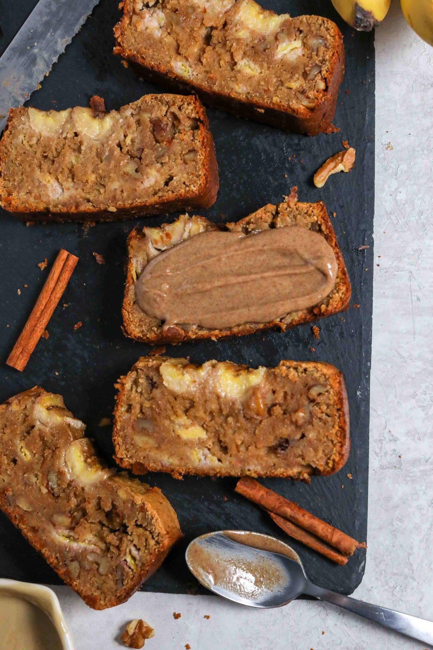 Cinnamon Tahini Walnut Banana Bread by Flora & Vino