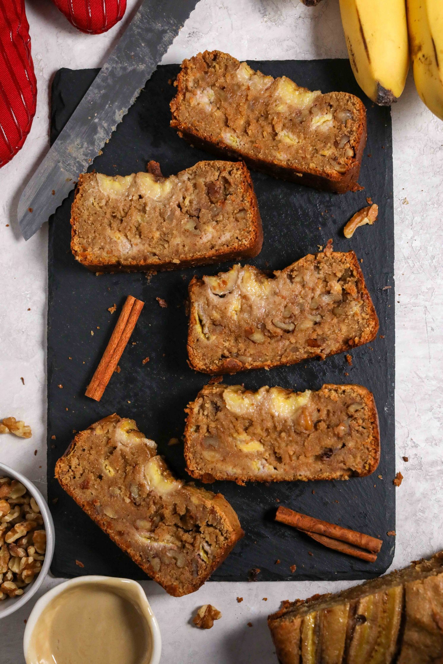 Cinnamon Tahini Walnut Banana Bread by Flora & Vino
