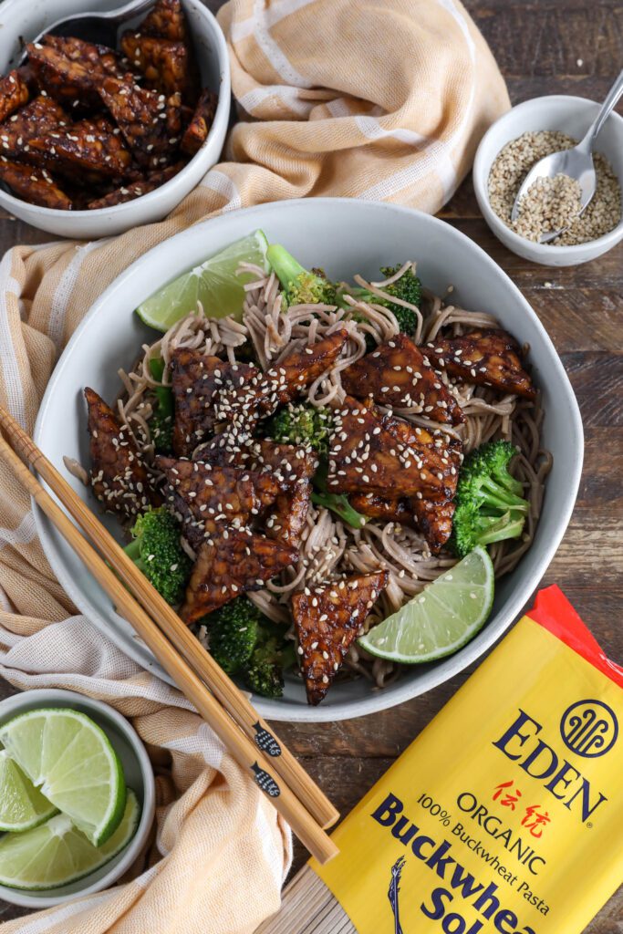 Soba Noodles with Maple Miso Glazed Tempeh Recipe - Flora & Vino